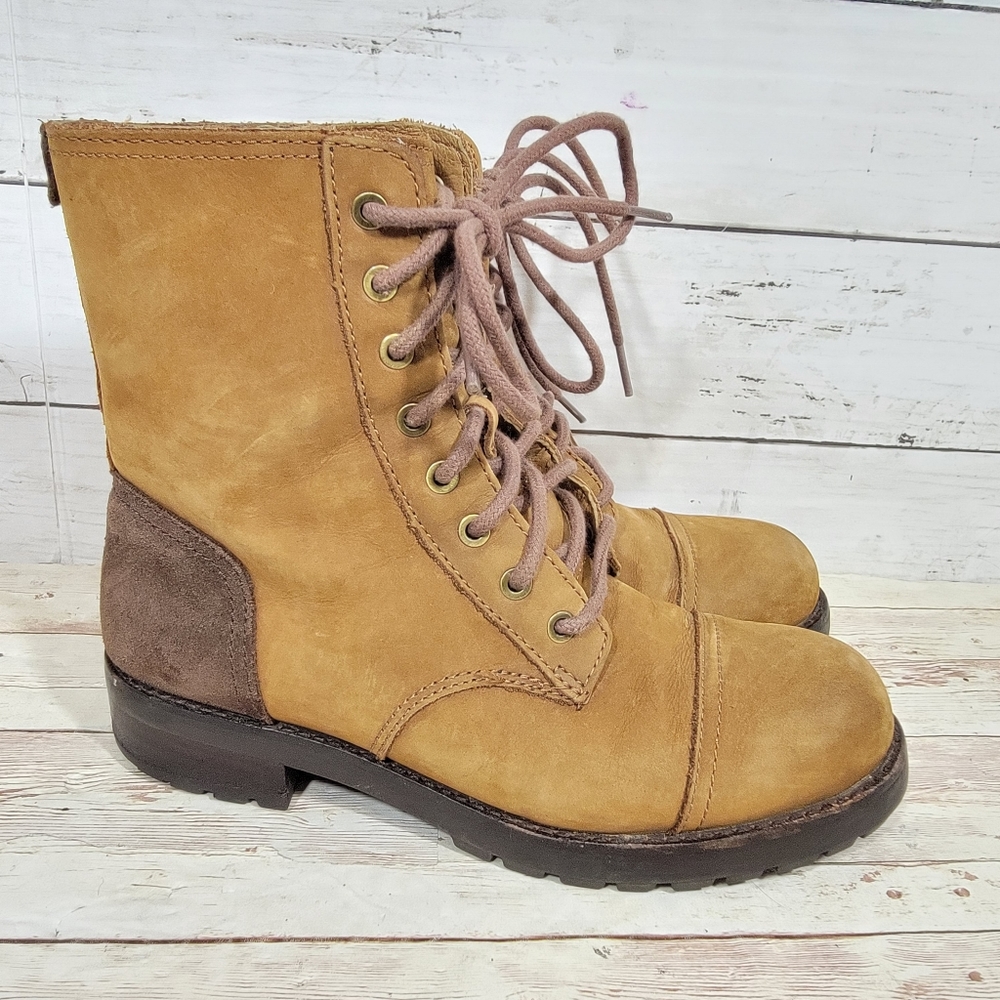 UGG Two-Tone Tan and Brown Lace-Up Combat Boots